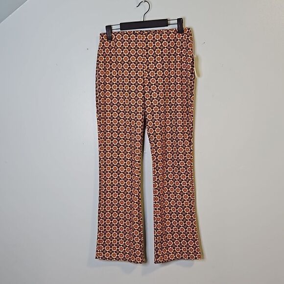 altar'd state, brown/cream printed bootcut crop pants. Vintage looking. M. - Picture 1 of 5